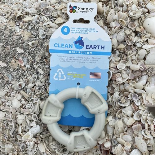 Spunky Pup Clean Earth Recycled Ring Dog Toy | Made from 100% Recycled Water Bottles | Eco-Friendly | Chicken Flavored | Dental Texture Promotes Clean Teeth and Gums | Dog Ring Toy Made in The USA - style: Ring