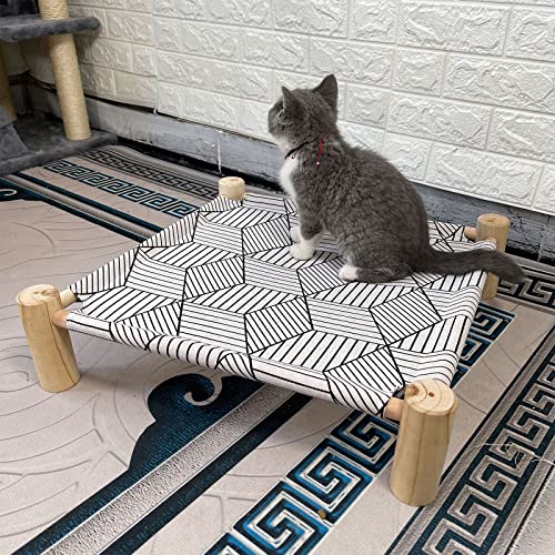 Cat/Dog Bed Hammock - Wooden Raised Indoor/Outdoor Beds - Breathable Mesh for Small Animals - White Diamond - color: White Diamond