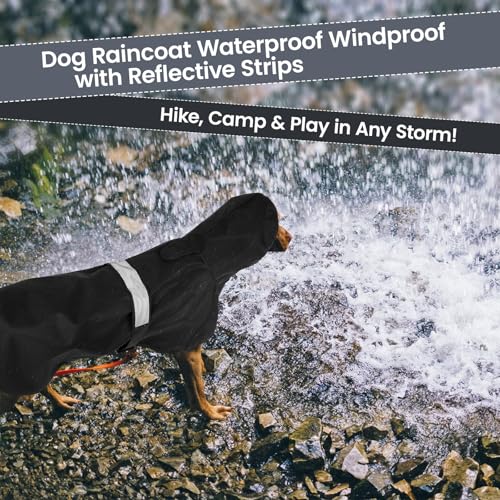 Nanaki Small Dog Raincoat with Leash Hole,Reflective Adjustable Pet Hooded Rain Ponchos for Rainny Snow Foggy Days,Windproof Waterproof Dog Coat Jacket Vest for Outdoor Hiking Walking Hunting Black M - size: M(back Length: 14.2")