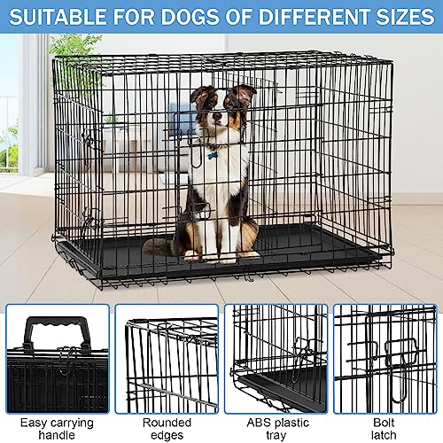 Large Dog Crate, Extra Large Dog Cage for Small Medium Large Dogs Outdoor Indoor, Kennel Foldable Metal Wire Dog Crate with Leak-Proof Tray and Handle Double Door, Animal Pet Cage, 48 Inch - size: 48 INCH