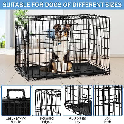 Large Dog Crate, Extra Large Dog Cage for Small Medium Large Dogs Outdoor Indoor, Kennel Foldable Metal Wire Dog Crate with Leak-Proof Tray and Handle Double Door, Animal Pet Cage, 48 Inch - size: 48 INCH