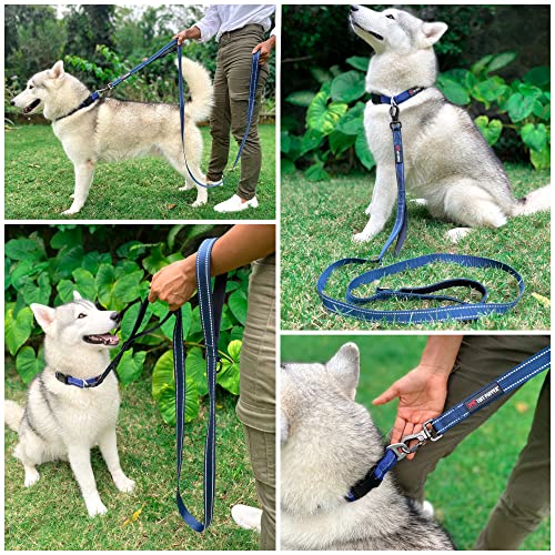 Tuff Pupper Heavy Duty Double Handle Leash | Twist Locking Carabiner Clip | Safety Lock for Strong Dogs | Reflective for Safe Night Walks | 6 Foot Leash | For Medium & Large Dogs - color: Midnight Blue