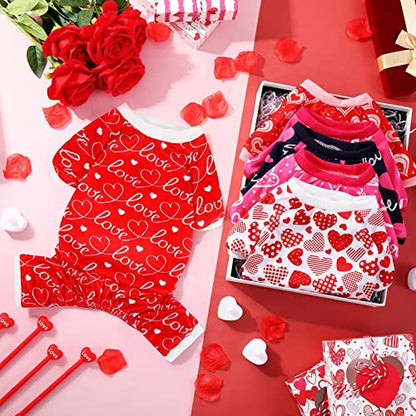 6 Pack Valentines Dog Pajamas Bulk Red Pink Heart Pattern Dog Valentines Holiday Outfit Clothes Jumpsuit Costumes for Boys Girls Puppy Cat Party Cosplay(Medium) - size: M