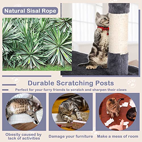 Go Pet Club 70'' Tall Multi-Level Cat Tree with Scratching Post, Stand Platform, Cat Condo, Tower and Funny Toy for Medium Indoor Cats - color: Light Gray
