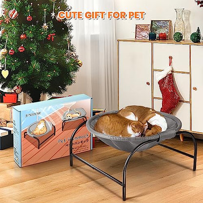 JUNSPOW Cat Bed [Large Size] Dog Bed Pet Hammock Bed Free-Standing Cat Sleeping Cat Supplies Pet Supplies Whole Wash Stable Structure Detachable Excellent Breathability Easy Assembly - color: Grey, size: 22.0"L x 21.3"W x 11.0"Th (Mesh)