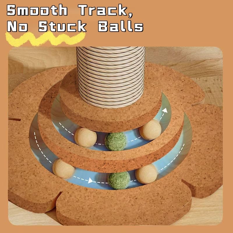 Cat Scratching Post Cat Scratcher Tower with 2-Layer Ball Tracks Interactive Feather Toy Kitten Scratch Post Cat Toy for Indoor 15.4" H Cat Scratch Post with Monstera Leaves - color: Monstera