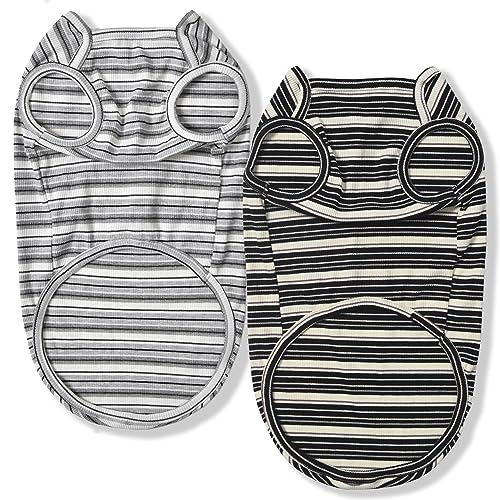 Dog Shirts Vest Cotton Striped T-Shirt, Sleeveless Stretchy Pet Clothes for Small Dogs, 2-Pack Soft Breathable Puppy Tank Top Cat Tee (X-Large, Black,Gray) - color: Black,Gray, size: X-Large