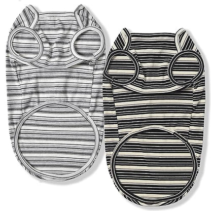 Dog Shirts Vest Cotton Striped T-Shirt, Sleeveless Stretchy Pet Clothes for Small Dogs, 2-Pack Soft Breathable Puppy Tank Top Cat Tee (X-Large, Black,Gray) - color: Black,Gray, size: X-Large