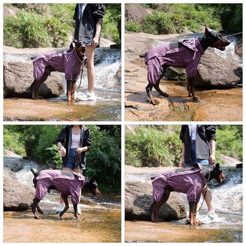 LOVELONGLONG Waterproof Dog Raincoat with Removable Hood – Outdoor Full Body Dog Jacket, Windproof Snowproof Shell Suit – All Season Pet Rain Gear Plum Purple XXS - color: Plum Purple, size: XXS (Back 9")