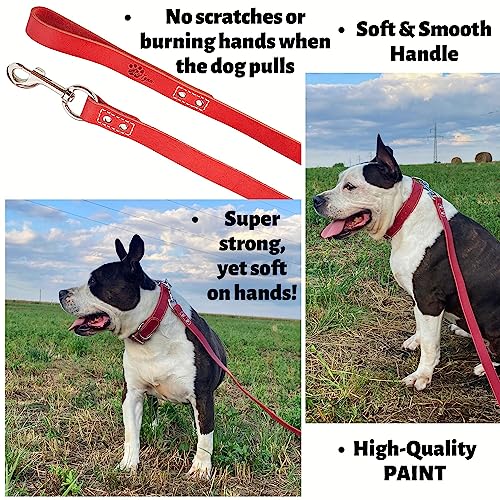 ADITYNA Heavy Duty Leather Dog Leash 6 ft x 1" - Strong, Soft Training Lead for Large & Extra Large Breeds (Red, XL - 6 ft x 1 inch) - color: Red, size: XL - 6 ft x 1 inch