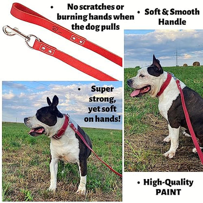 ADITYNA Heavy Duty Leather Dog Leash 6 ft x 1" - Strong, Soft Training Lead for Large & Extra Large Breeds (Red, XL - 6 ft x 1 inch) - color: Red, size: XL - 6 ft x 1 inch