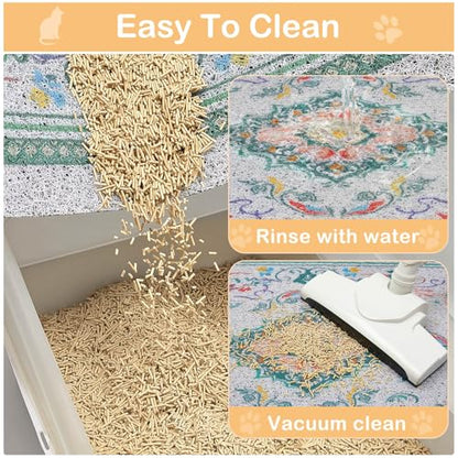 Glittme Cat Litter Mat with Non-Slip Bottom Litter Box Mat 24"X15" Litter Trapping Mat Easy to Clean Washable Cat Food Mat for Kitty,S - color: Cyan-blue, size: 24"x15"