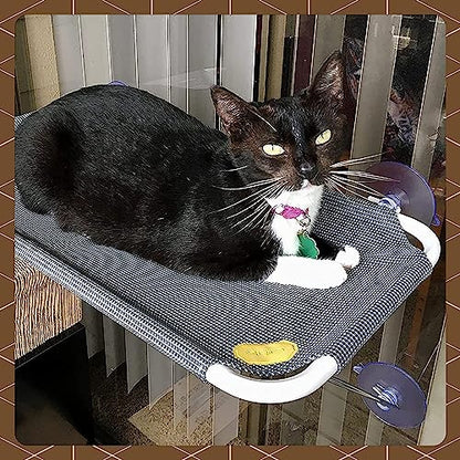 Cat Window Perch with 360° Sunbath, Hammock Bed for Indoor Cats, Grey Comfortable Seat for Sunbathing, Easy to Install on Any Window (Large)