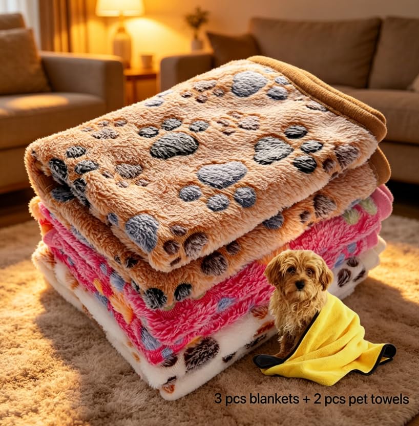 1 Pack 3 Blankets Super Soft Fluffy Premium Fleece Pet Blanket Flannel Throw for Dog Puppy Cat Paw