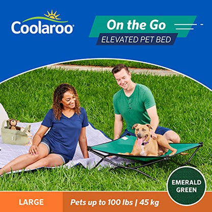 Coolaroo On-The-Go Elevated Dog Bed - Foldable Pop-Up Travel Dog Bed with Breathable, Moisture-Resistant Fabric, Carry Bag Included, Lightweight & Portable, Emerald Green, Large - color: Emerald Green, style: Large