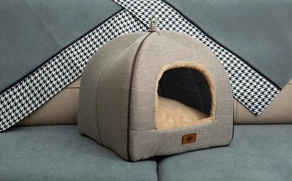 WINDRACING Cat Bed - Cat Cave House Tent with Washable Cushioned Pillow, Soft Kitten Beds, Pet Furniture (Large, Beige) - color: Beige, size: L(17.5 x 17.5 x 17.5 Inch)