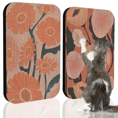 2 Pack Art Cat Scratcher, Wall-Mountable Cat Scratch Pad, Wall Cat Scratcher 16.7x11x1 Inch Cat Scratching Board for Indoor Cats Toy(Flower Series1) - color: Flower Series1