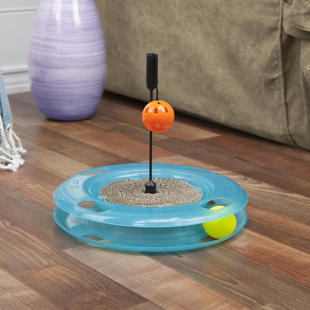 Kitty City Swat Ball Track Cat Toy, 3 Toys in 1 Cat Toy for Cat and Kitty, Ball Track Cat Toy with Hanging Ball and Scratch Pad, 10.5" x 12.00" x 12.00, CM-0209-CS01 - color: D) Medium Scratcher