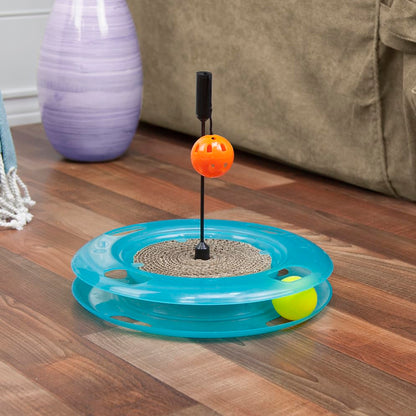 Kitty City Swat Ball Track Cat Toy, 3 Toys in 1 Cat Toy for Cat and Kitty, Ball Track Cat Toy with Hanging Ball and Scratch Pad, 10.5" x 12.00" x 12.00, CM-0209-CS01 - color: D) Medium Scratcher