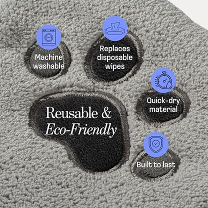 Muddi Mitt Microfiber Reusable Pet Wipes Grooming Towel Glove | Machine-Washable, Soft, Double-Sided Bath Mitt Replaces Wipes | Dirt Odor Removal | Gentle Paw Coat Cleaner | Dogs & Cats (Single Mitt) - style: Single Mitt
