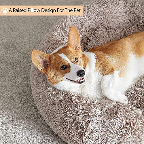 WNPETHOME Calming Dog Bed Cat Bed Donut, Faux Fur Pet Bed Self-Warming Donut Cuddler, Comfortable Round Plush Dog Beds (30 x 30 x 10 Inch, Brown) - color: Brown, size: 30"L x 30"W x 10"Th