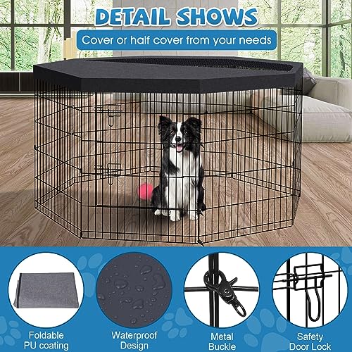 Dog Pen Pet Playpen Dog Fence Indoor Foldable Metal Wire Exercise Puppy Play Yard Pet Enclosure Indoor Outdoor 8 Panels 30 Inch with Bottom Pad/Top Cover(Black 30 top Cover) - style: Playpen + top cover