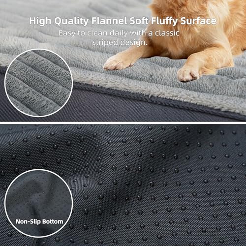 Dog Bed Large Sized Dogs, Orthopedic Flannel Pet Bed with Removable Washable Cover, Waterproof Indestructible Big Dog Bed with Anti-Slip Bottom, Egg Memory Foam Pad, 36.0"x27.0"x3.5", Grey - size: L(36"x27"x3.5")