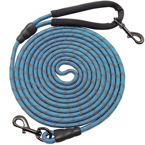 Long Dog Leash, 10/15/20/30/50FT Dog Training Leash with Soft Handle, Reflective Heavy Duty Rope Dog Lead for Medium Large Dogs Outside Play, Camping (3/8" x 20ft, Blue) - color: Blue, size: 20ft x 3/8inch