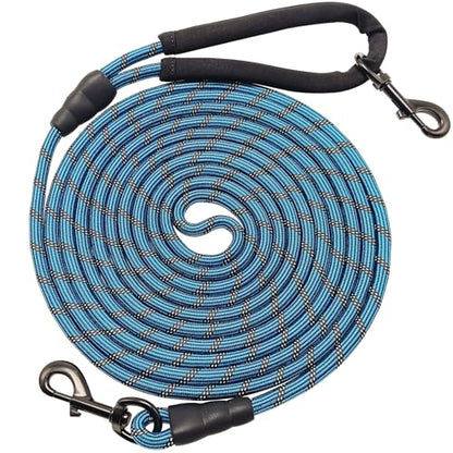 Long Dog Leash, 10/15/20/30/50FT Dog Training Leash with Soft Handle, Reflective Heavy Duty Rope Dog Lead for Medium Large Dogs Outside Play, Camping (3/8" x 15ft, Blue) - color: Blue, size: 15ft x 3/8inch
