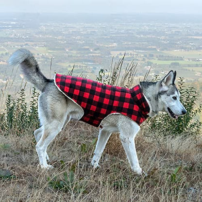 Furhaven Reversible XL Dog Coat, Washable & Insulating w/ Leash Access - Sherpa & Plaid Fleece Flex-Fit Jacket - Cream/Red, Extra Large - color: Cream/Red Plaid, size: X-Large