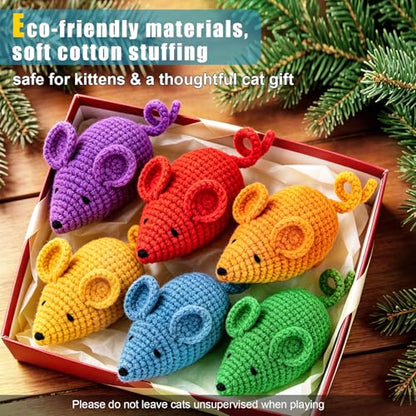 Retro Shaw Catnip Toys Crochet Mouse 6 Pcs - 100% Natural Catnip & Silvervine Blend Yarn Cat Nip Mice, Durable Hand-Knitted Teething Chew Toy for Indoor Cats & Kittens, Interactive Play & Dental Care - style: Mouse-6