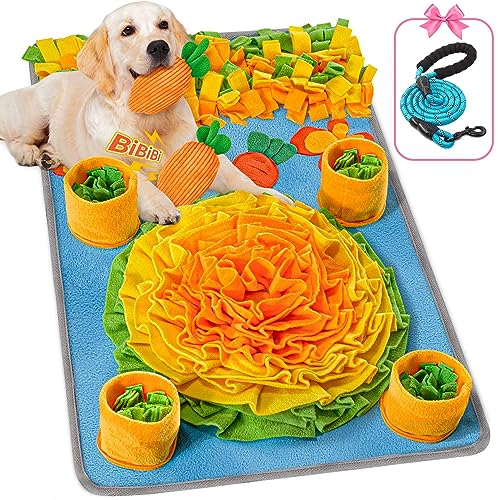 Snuffle Mat for Dogs 32''X20'' for Large Dogs with Dog Leash, Nosework Interactive Sniffing Mat for Cats Rabbits, Slow Feeding Mat for Foraging and Stress Relief (Blue, 32"x20") - color: Blue