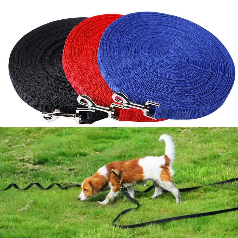 Dog Leash - Heavy Duty Nylon Long Dog Training Leash, Obedience Recall Training Agility Lead 6,15,23,33,50 & 100 FT (Red, 15ft/4.5m) - color: Red, size: 15ft/4.5m