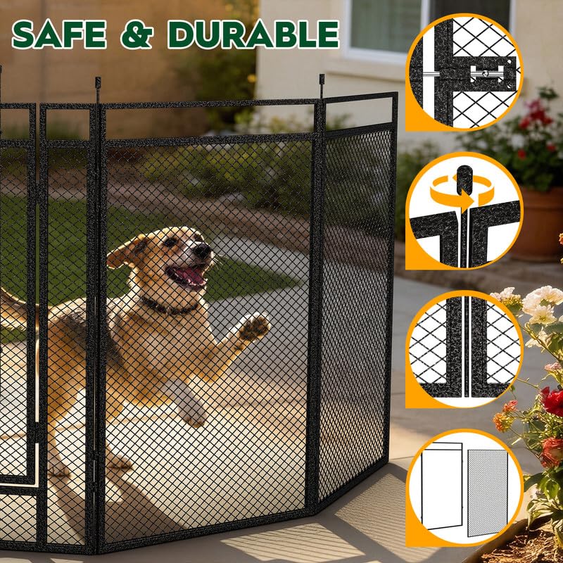 40" Height Dog Playpen for Small Dog & Puppy, 16 Panels Metal Pet Playpen with Safety Mesh, Portable Foldable Exercise Pen for Indoor Outdoor, Yard, Camping & RV, Black-Silver - size: 40'', style: 16 Panels