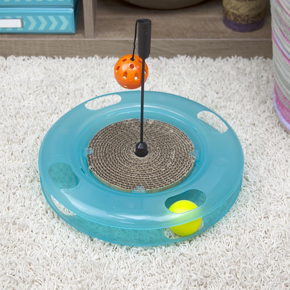 Kitty City Swat Ball Track Cat Toy, 3 Toys in 1 Cat Toy for Cat and Kitty, Ball Track Cat Toy with Hanging Ball and Scratch Pad, 10.5" x 12.00" x 12.00, CM-0209-CS01 - color: D) Medium Scratcher