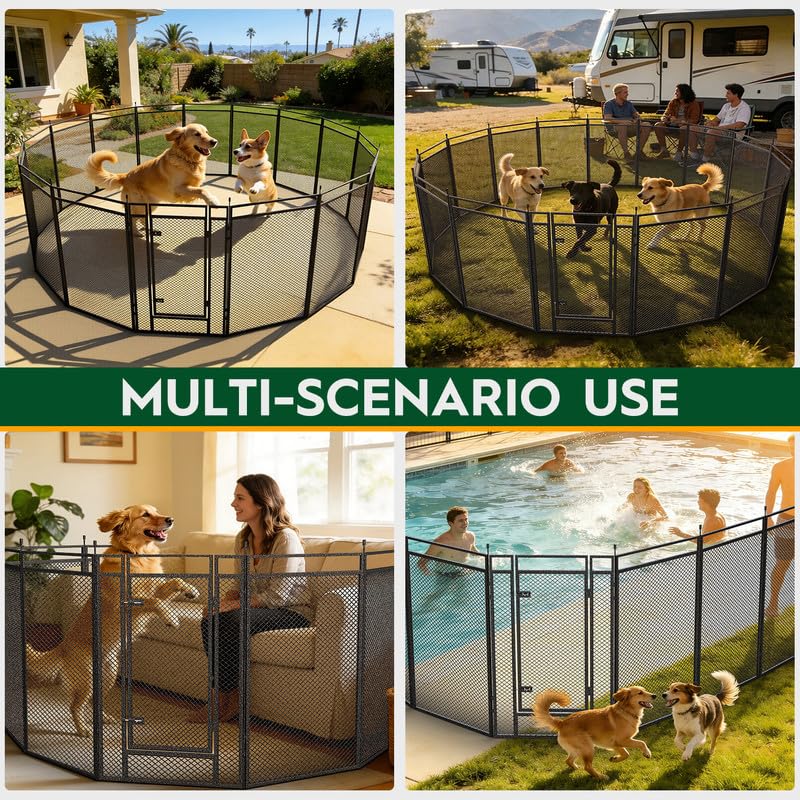 Dog Playpen with Safety Mesh, 40" Height 40 Panels Metal Dog Fence Indoor Outdoor, Portable Dog Kennel for Camping, Yard & RV | Black-Silver - size: 40'', style: 40 Panels