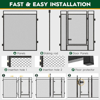 Dog Playpen with Safety Mesh, 32" Height 48 Panels Metal Dog Fence Indoor Outdoor, Portable Dog Kennel for Camping, Yard & RV | Black-Silver - size: 32'', style: 48 Panels