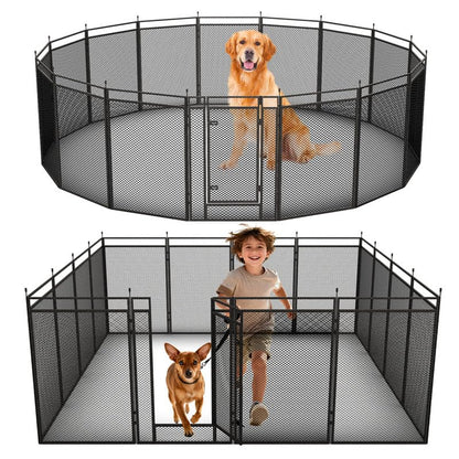 40" Height Dog Playpen for Small Dog & Puppy, 16 Panels Metal Pet Playpen with Safety Mesh, Portable Foldable Exercise Pen for Indoor Outdoor, Yard, Camping & RV, Black-Silver - size: 40'', style: 16 Panels