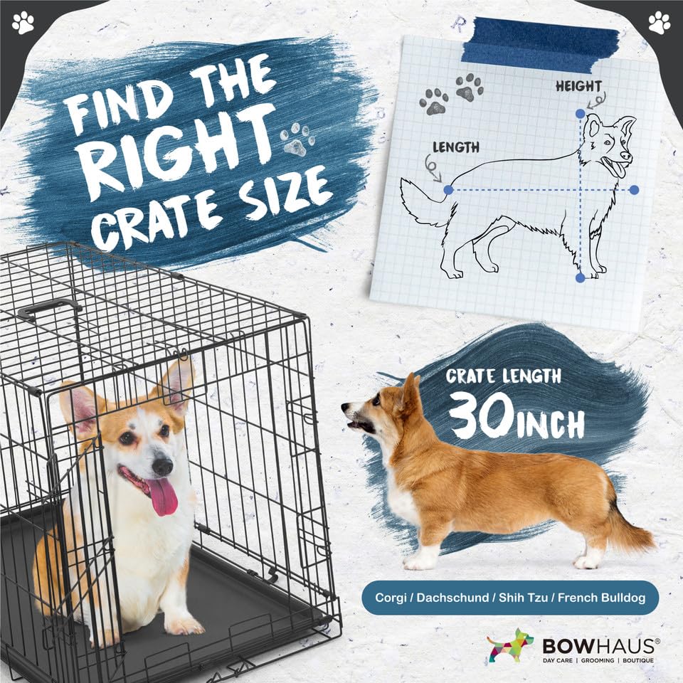 BOWHAUS 30-Inch Single Door Dog Crate Kit Includes Crate Cover and Soft Dog Bed, Indoor Dog Cage with Leak-Proof Pan, Foldable Wire Metal Dog Kennel for Small, Medium Dog - size: 18.5"L x 30.3"W x 18.5"H