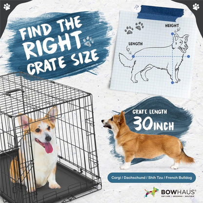 BOWHAUS 30-Inch Single Door Dog Crate Kit Includes Crate Cover and Soft Dog Bed, Indoor Dog Cage with Leak-Proof Pan, Foldable Wire Metal Dog Kennel for Small, Medium Dog - size: 18.5"L x 30.3"W x 18.5"H