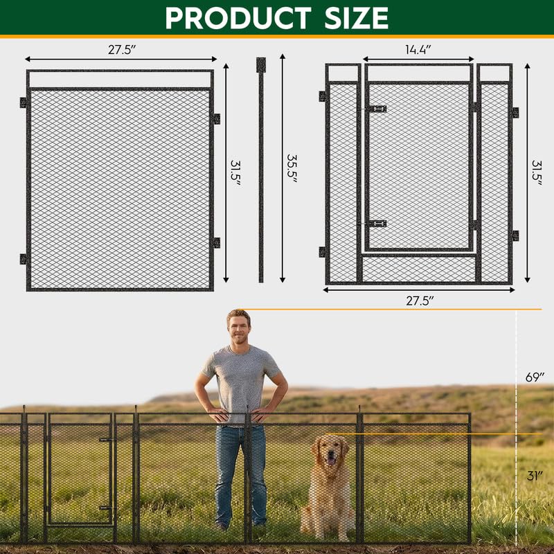 Dog Playpen with Safety Mesh, 32" Height 8 Panels Metal Dog Fence Indoor Outdoor, Portable Dog Kennel for Camping, Yard & RV | Black-Silver - size: 32'', style: 8 Panels
