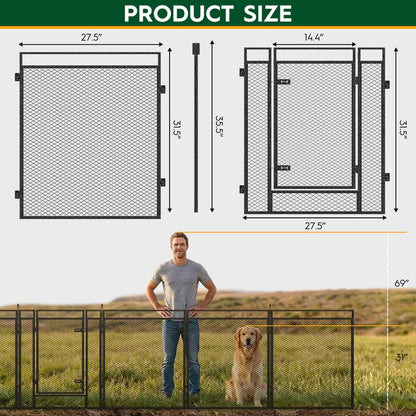 Dog Playpen with Safety Mesh, 32" Height 48 Panels Metal Dog Fence Indoor Outdoor, Portable Dog Kennel for Camping, Yard & RV | Black-Silver - size: 32'', style: 48 Panels