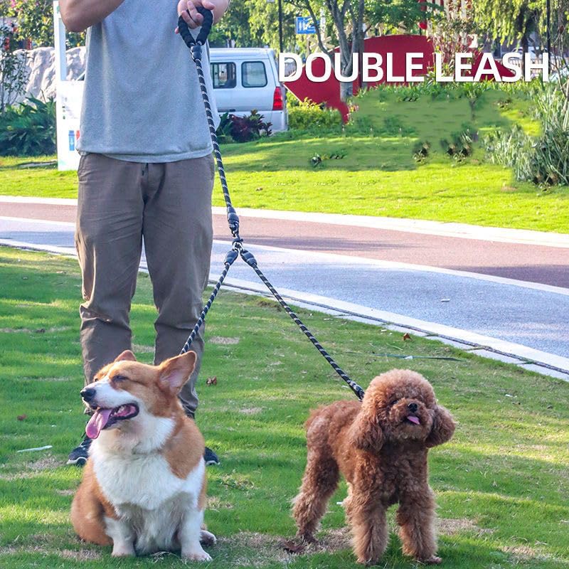 Double Dog Leash 2 Way Coupler Anti Chew Dog Leash Extension Splitter Lead for 2 Small Dogs Walking (60cm)