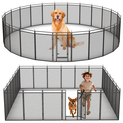 40" Height Dog Playpen for Small Dog & Puppy, 24 Panels Metal Pet Playpen with Safety Mesh, Portable Foldable Exercise Pen for Indoor Outdoor, Yard, Camping & RV, Black-Silver - size: 40'', style: 24 Panels