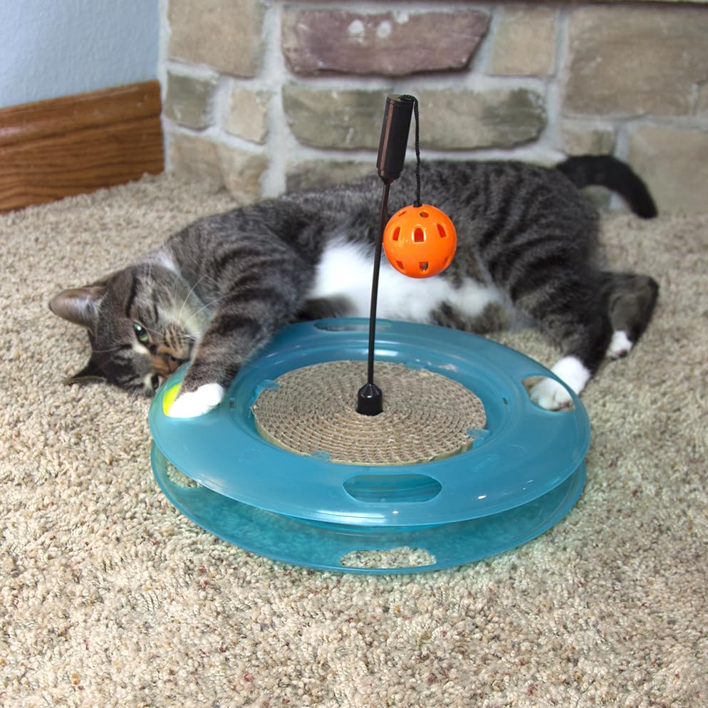 Kitty City Swat Ball Track Cat Toy, 3 Toys in 1 Cat Toy for Cat and Kitty, Ball Track Cat Toy with Hanging Ball and Scratch Pad, 10.5" x 12.00" x 12.00, CM-0209-CS01 - color: D) Medium Scratcher