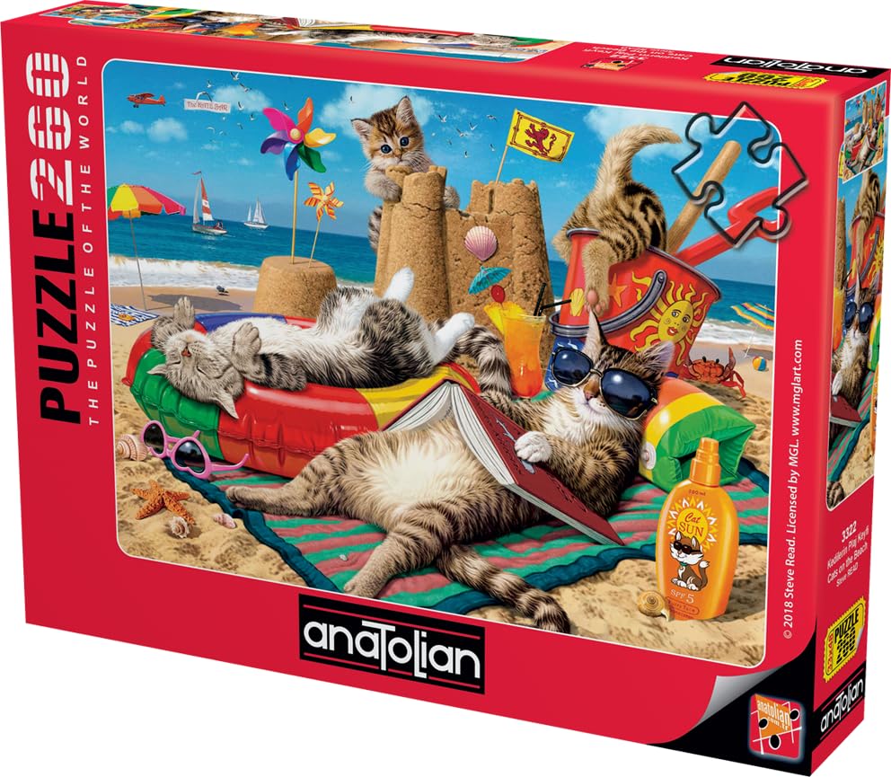 Anatolian Puzzle - Cats on The Beach, 260 Pieces Jigsaw Puzzle, #3322, Brown/a - color: Cats on the Beach