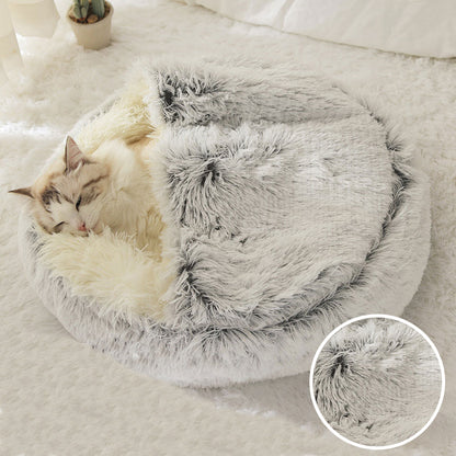 Cat Bed Round Fluffy Hooded Cat Bed Cave, Anti-Anxiety Cave Bed with Hooded Blanket, Cozy Cuddler Luxury Puppy Pet Bed, Anti-Slip Bottom and Machine Washable (Grey, Medium) - color: Grey, size: Medium